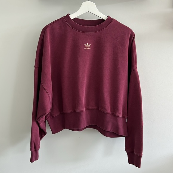 adidas Originals Burgundy Cropped Sweatshirt - Picture 6 of 9